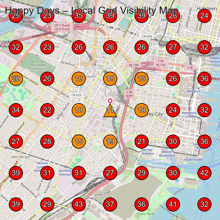 Happy Days GeoGrid visibility map for Day Care Center in Kearny